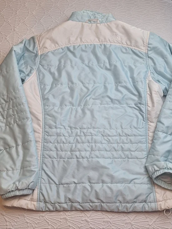 The North Face Puffer Jacket Coat Women Sz L Light Blue/Off White READ - Picture 8 of 9